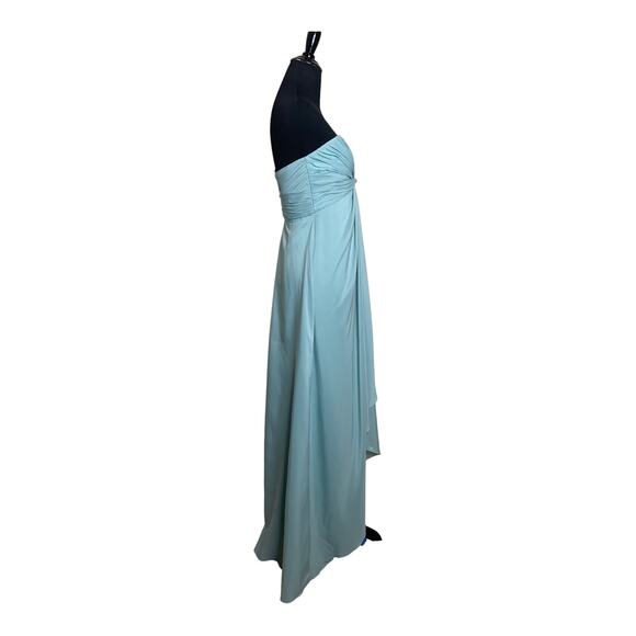 Mikael Aghal ice blue strapless chiffon long formal evening gown dress size 0 - Picture 7 of 14